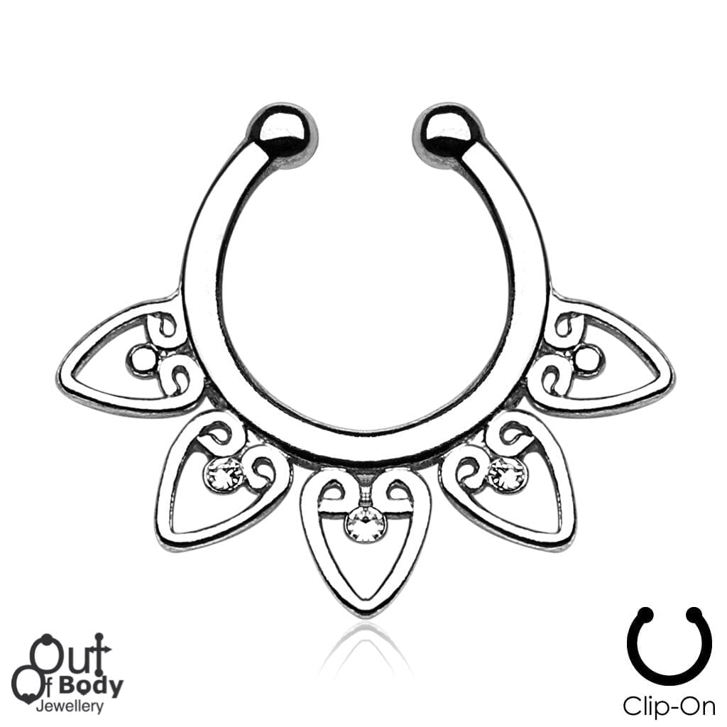 Septum Hanger Tribal Flower W/ Gems Non Piercing Ring
