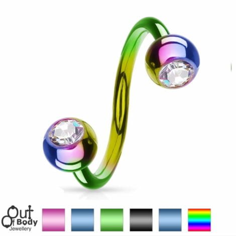 316L Surgical Steel Twist Barbell IP Titanium With Press Fit Gem