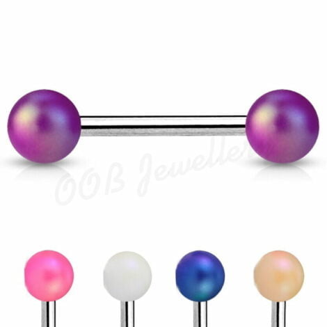 Acrylic Matte Finish Pearlish Ball w/ 316L Steel Tongue Barbell