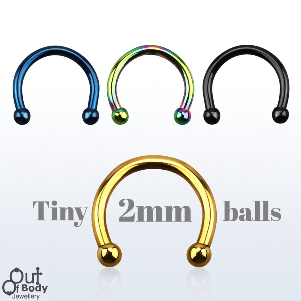 316L Steel Horseshoe Circular Barbell 2mm Micro Balls In PVD