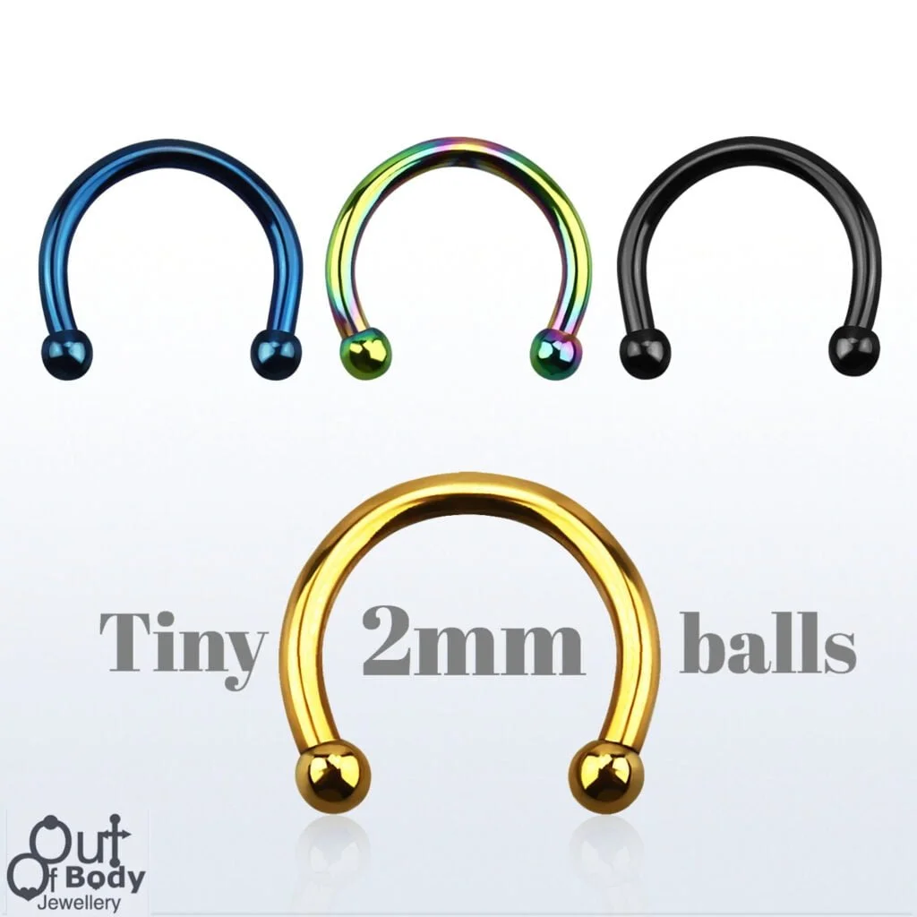 316L Steel Horseshoe Circular Barbell 2mm Micro Balls In PVD