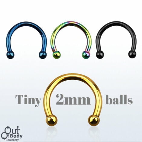 316L Steel Horseshoe Circular Barbell 2mm Micro Balls In PVD