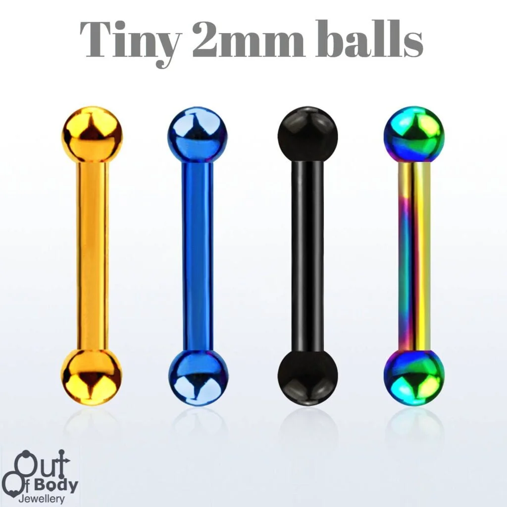 Cartilage Ear/ Eyebrow Barbell W/ 2mm Micro Balls In PVD Colours