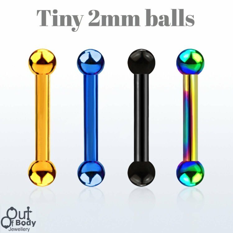 Cartilage Ear/ Eyebrow Barbell W/ 2mm Micro Balls In PVD Colours