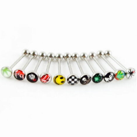 Tongue Barbell W/ Logo Dome Top In Mixed Sizes