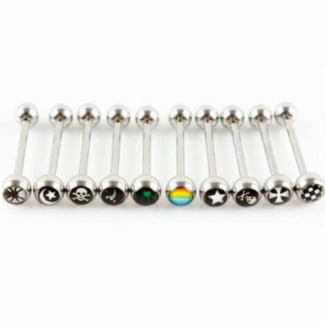 Tongue Barbell W/ Logo Ball Top In Mixed Sizes