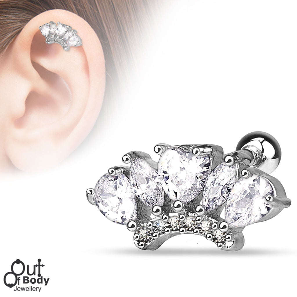 Cartilage/ Helix Marquise And Pear Shape CZ Fan Top Barbell