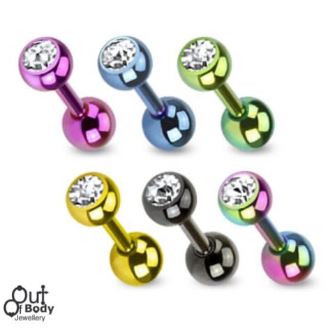 Cartilage/ Tragus Barbell Titanium IP Over 316L Steel W/ CZ Top