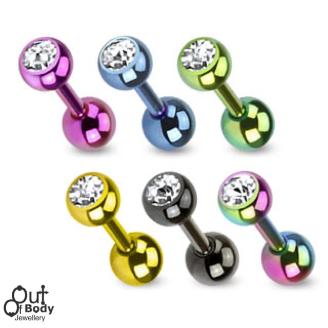 Cartilage/ Tragus Barbell Titanium IP Over 316L Steel W/ CZ Top