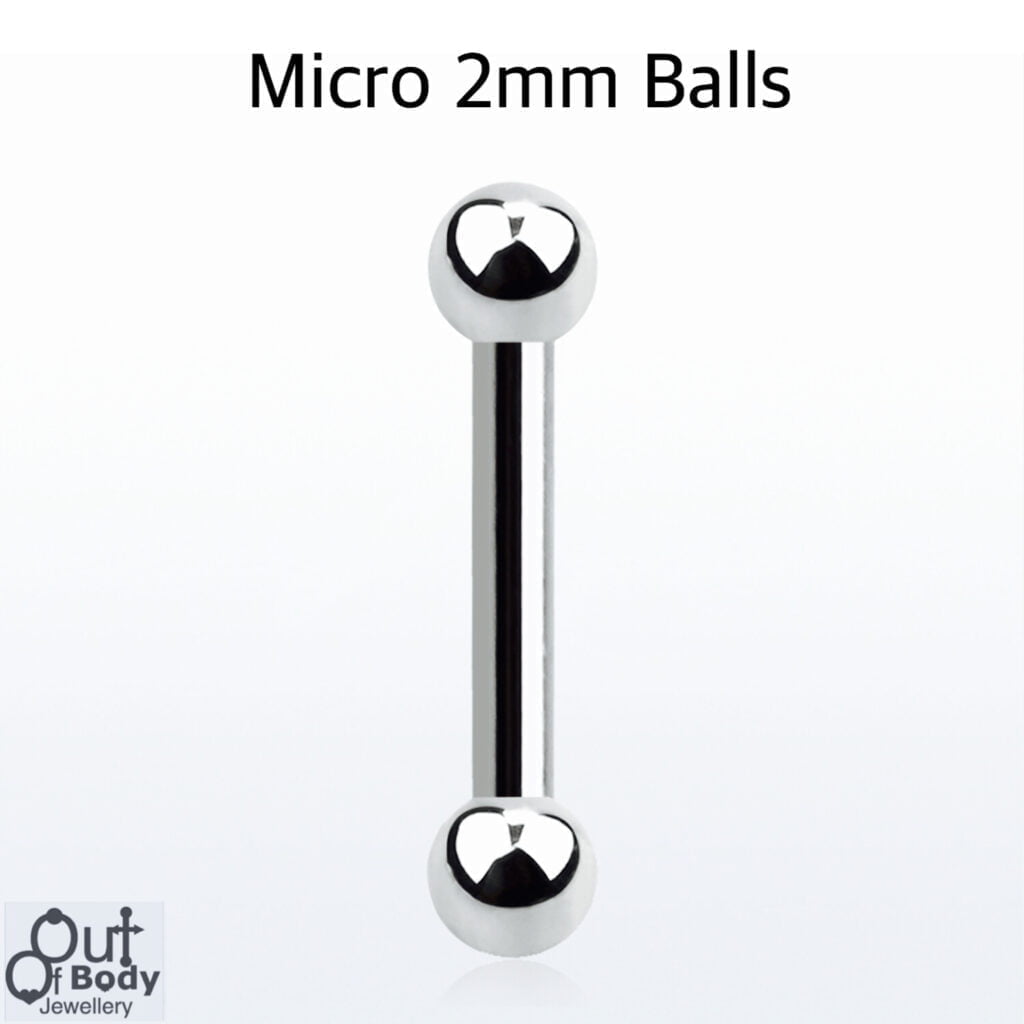 Cartilage Ear/ Eyebrow Barbell 316L Steel W/ 2mm Micro Balls