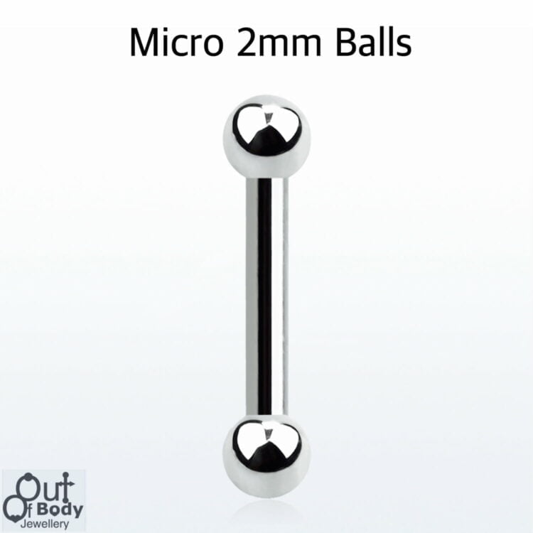 Cartilage Ear/ Eyebrow Barbell 316L Steel W/ 2mm Micro Balls