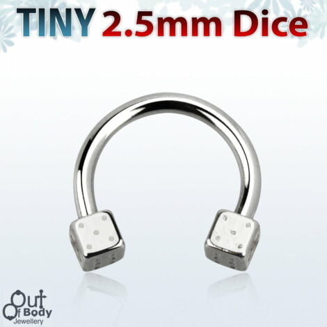 316L Steel Horseshoe Septum/ Ear Barbell W/ Tiny 2.5mm Dice