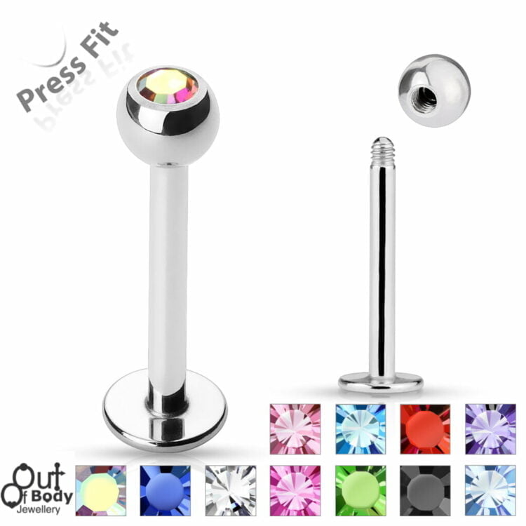 316L Surgical Steel Labret Monroe With Press Fit Gem Ball