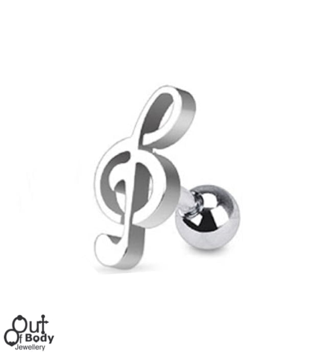 Cartilage/ Tragus Barbell W/ Music Treble Clef Top