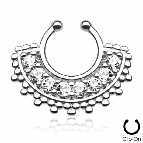 Septum Hanger Gem Paved Beaded Fan Non Piercing Ring
