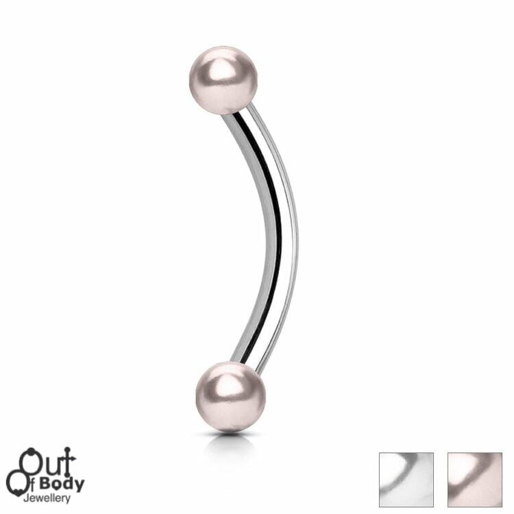 Curved Barbell Eyebrow Daith w/ Pearl Coated Balls