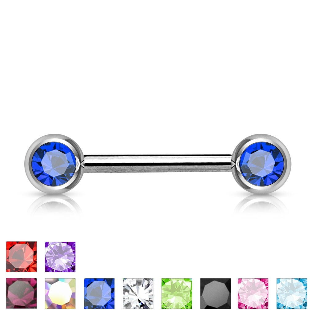 316L Steel Forward Facing Double Gem Nipple Barbell