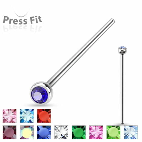 Fish Tail Bendable Nose Pin w/ Press Fit Gem