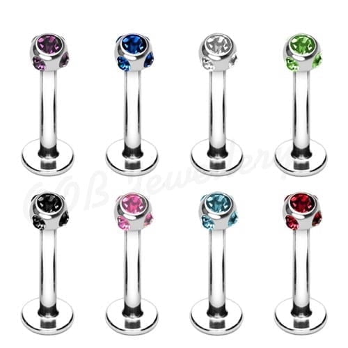 316L Surgical Steel Labret/ Monroe With 5 Gem Set Ball