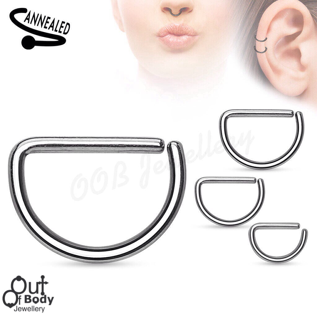 Cartilage Ear/ Septum D Shape/ Hoop Huggie Ring 316L Steel