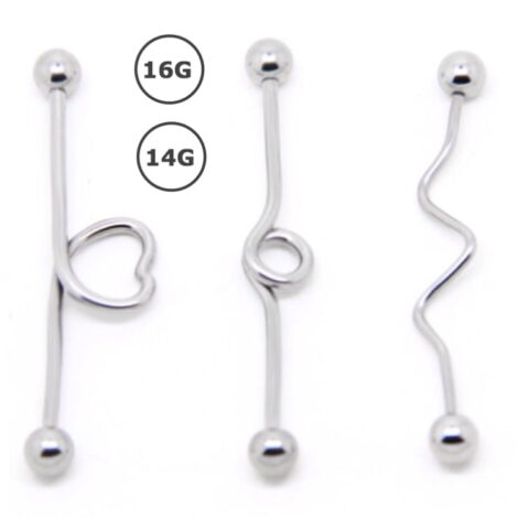 Loop Wave Or Heart Industrial Barbell In 14G/ 16G Sizes