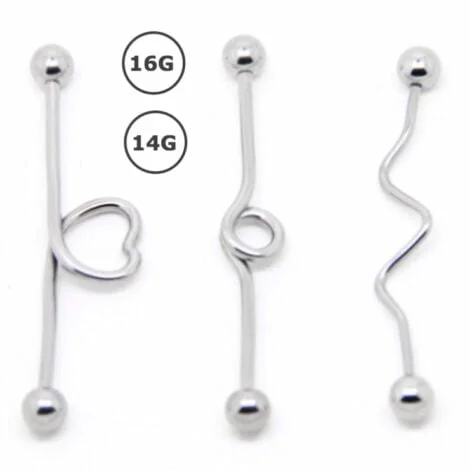 Loop Wave Or Heart Industrial Barbell In 14G/ 16G Sizes