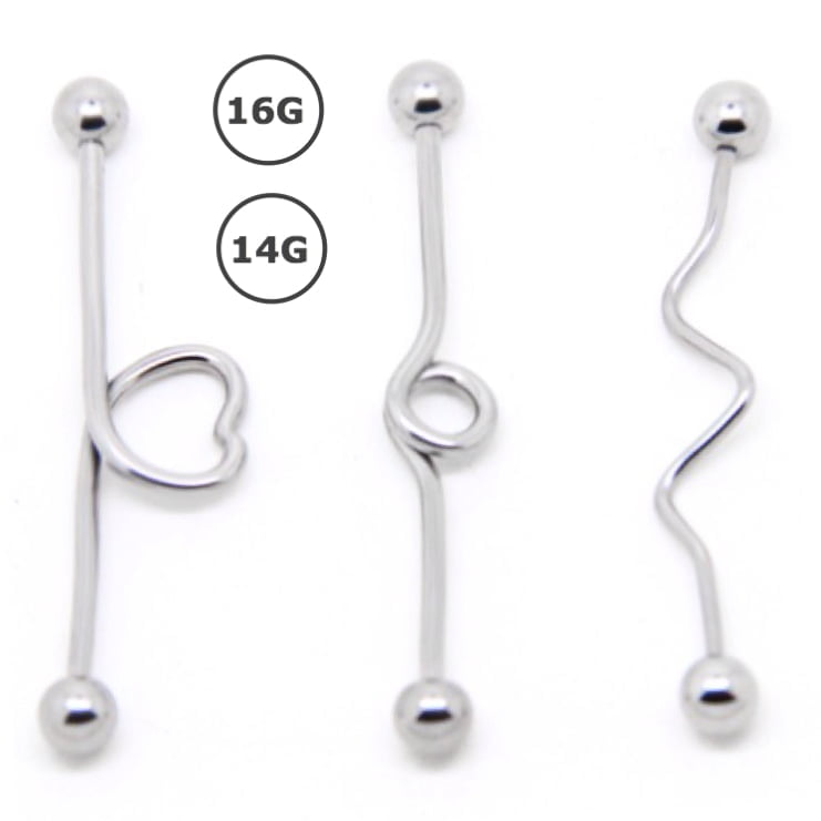 Loop Wave Or Heart Industrial Barbell In 14G/ 16G Sizes