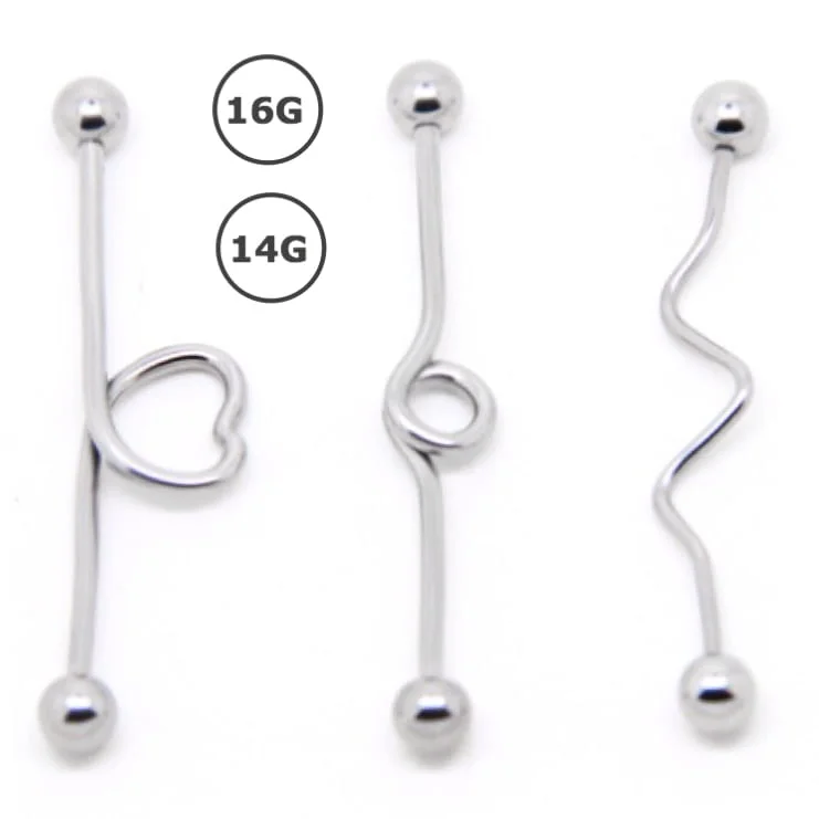 Loop Wave Or Heart Industrial Barbell In 14G/ 16G Sizes