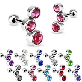 Cartilage/ Helix Pair CZ Bubble Gem Barbells Left & Right