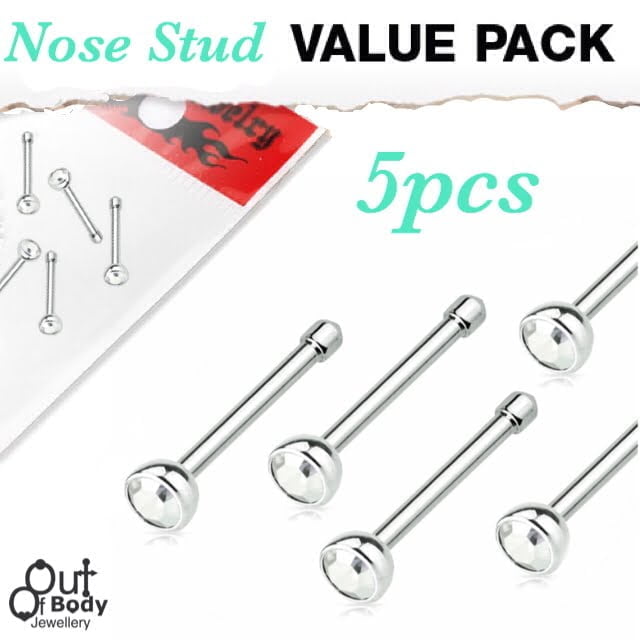 Crystal Set Nose Bone Stud 5PC Value Pack