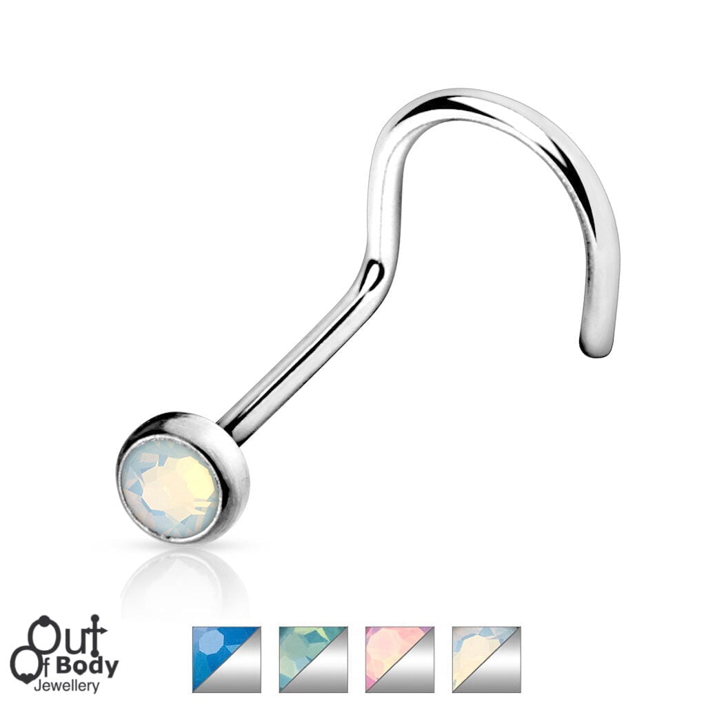 20G Opalite Stone Press Fit Setting Nose Screw