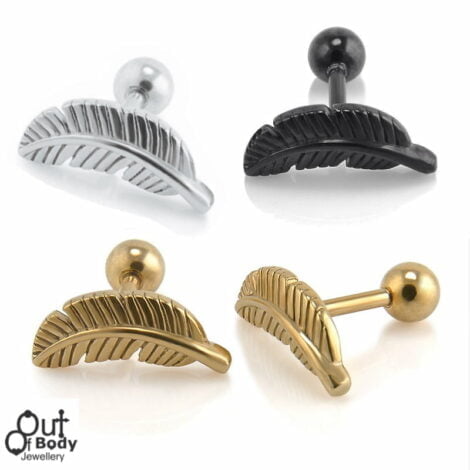 Cartilage/ Tragus Barbell W/ Feather Top Earring