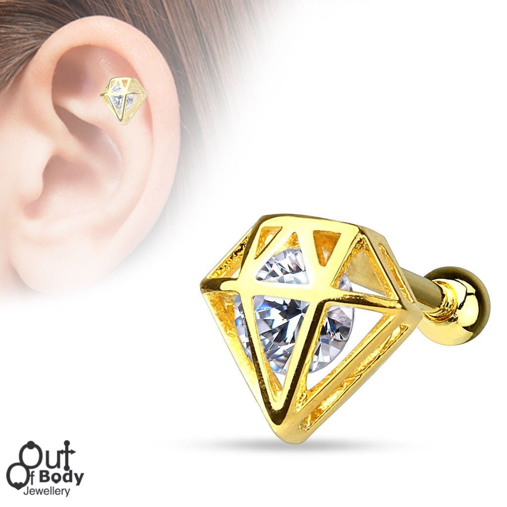 Cartilage/ Helix Diamond Top W/ Incased CZ 14KT Plated Barbell
