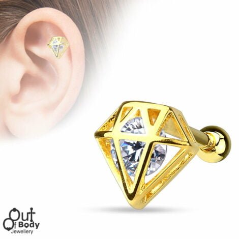 Cartilage/ Helix Diamond Top W/ Incased CZ 14KT Plated Barbell