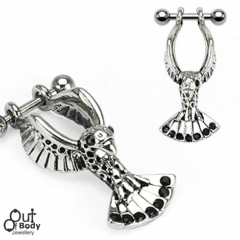 Cartilage/ Helix Ear Cuff Shield Barbell W/ Soaring Eagle