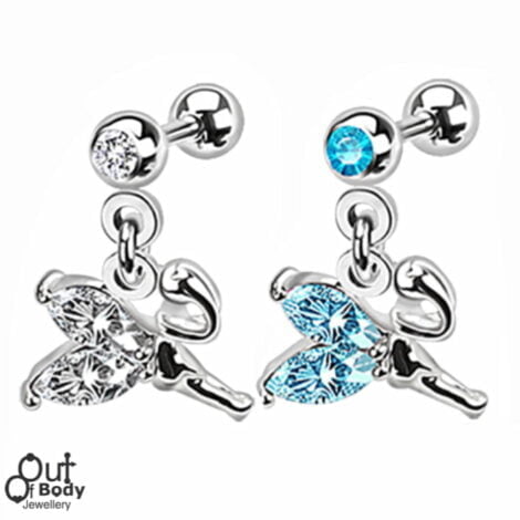 Cartilage/ Helix Barbell W/ Gem Ball & Dangle Weeping Fairy