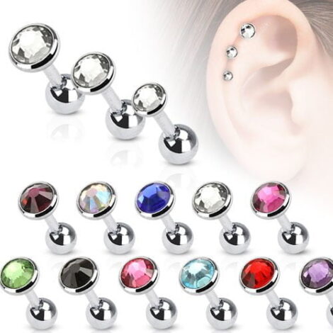 Cartilage/ Tragus Barbell Flat Base With Gem Top