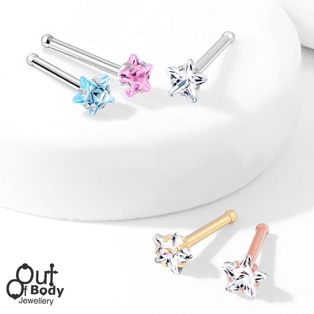 18G/ 20G Prong Set Star CZ 316L Surgical Steel Nose Stud Bone