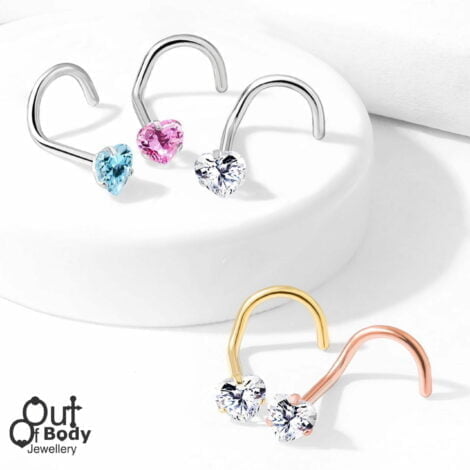 18G/ 20G Prong Set Heart CZ 316L Surgical Steel Nose Screw