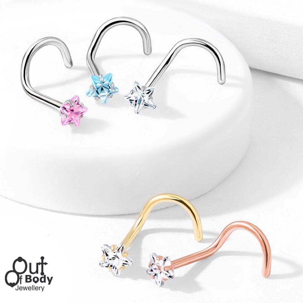 18G/ 20G Prong Set Star CZ 316L Surgical Steel Nose Screw