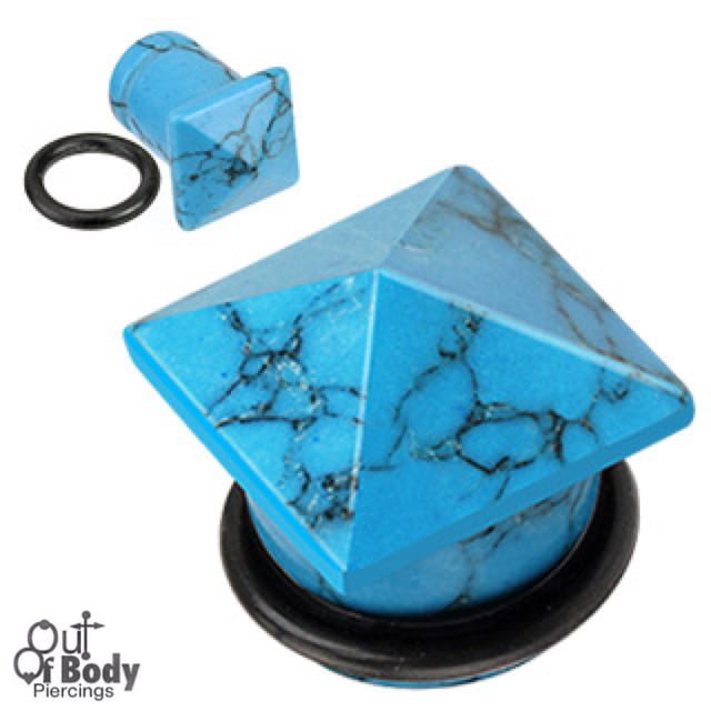 Organic Stone Pryamid Semi-Precious Turquoise  Plugs W/ O-Ring