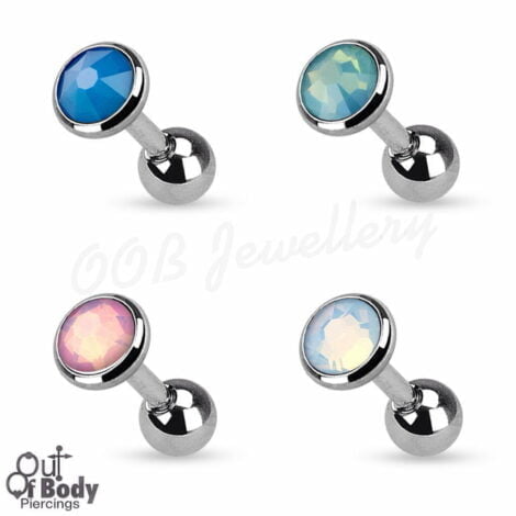 Cartilage/ Tragus Barbell Flat Base With Opalite Stone