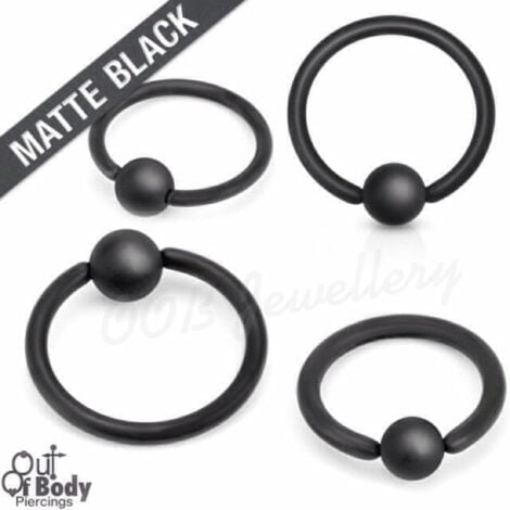 316L Steel Captive Bead Ring With IP Matte Black Titanium