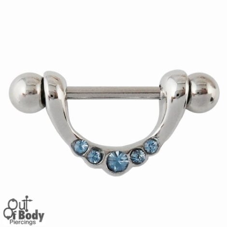 316L Steel Nipple Barbell w/ Blue Crystal Set Shield