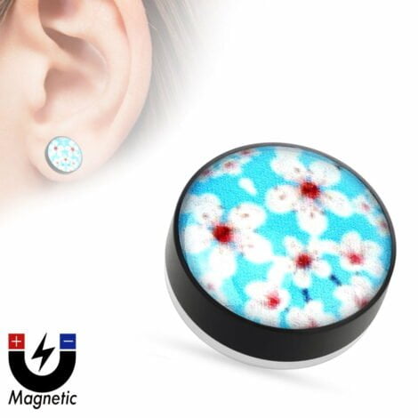 Fake Plug Magnetic Cheater W/ Sakura Flower Print Epoxy Dome Top