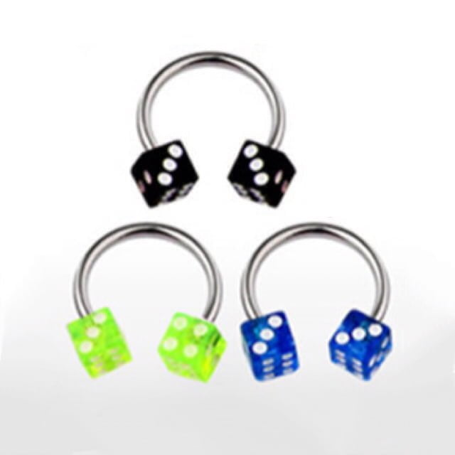 316L Steel Horseshoe Barbell W/ Acrylic Dice Ends