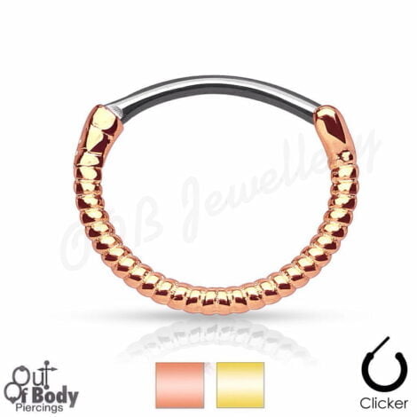 Septum Clicker Round Hinged Simple Twisted Rope Line W/ Gold IP