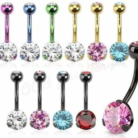 8mm Prong Set Round CZ Belly Ring W/ IP Titanium Colours