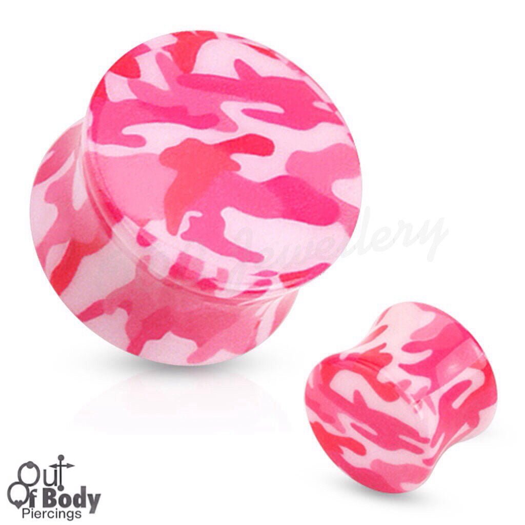Acrylic Camouflage Print Pink Saddle Fit Plug