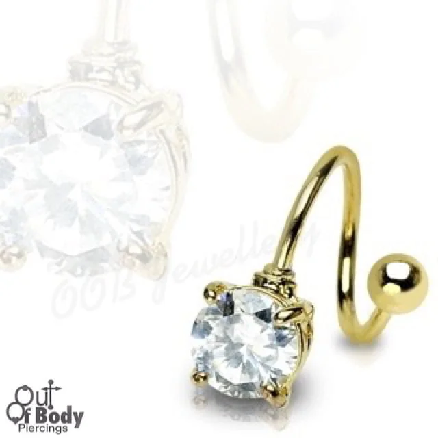 316L Surgical Steel Twist Gold IP Wiith Prong Round Gem